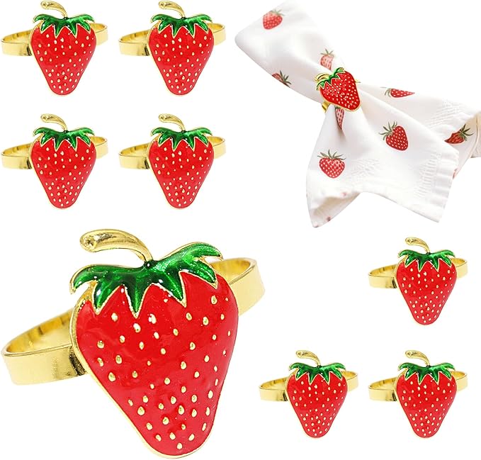 Gold Strawberry Napkin Rings Set of 8 Fall Fruit Napkin Ring Holders by DavifinaNapkinRings