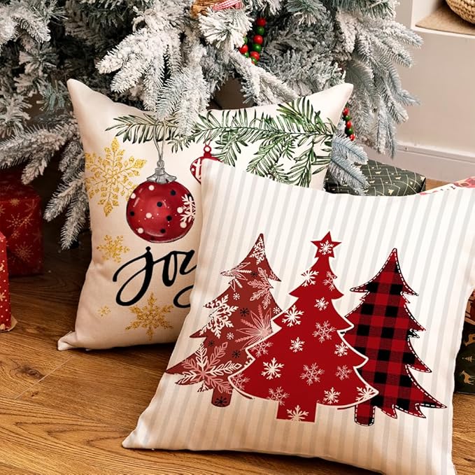 GEEORY Winter Christmas Throw Pillow Covers 16 x 16 Inch Set of 4, Xmas Trees - Image 5