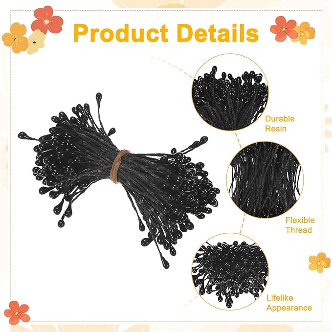 600-Pack Flower Stamens for Crafts, 5mm Double Heads Artificial Pearl Floral - Image 2