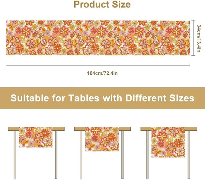 Vintage Floral Table Runner, 70s Style Retro Daisies Flower Hippie Table Runner - Image 7