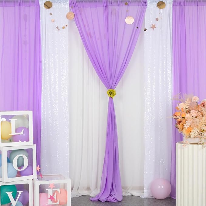DUOBAO Chiffon Backdrop Curtain-2 Panels 29"x108" Wedding Drapes Lavender Sheer - Image 2