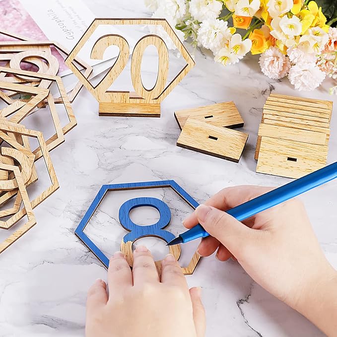 Wooden Table Numbers, Hexagon Shape 1-20 Wedding Table Numbers - Image 3