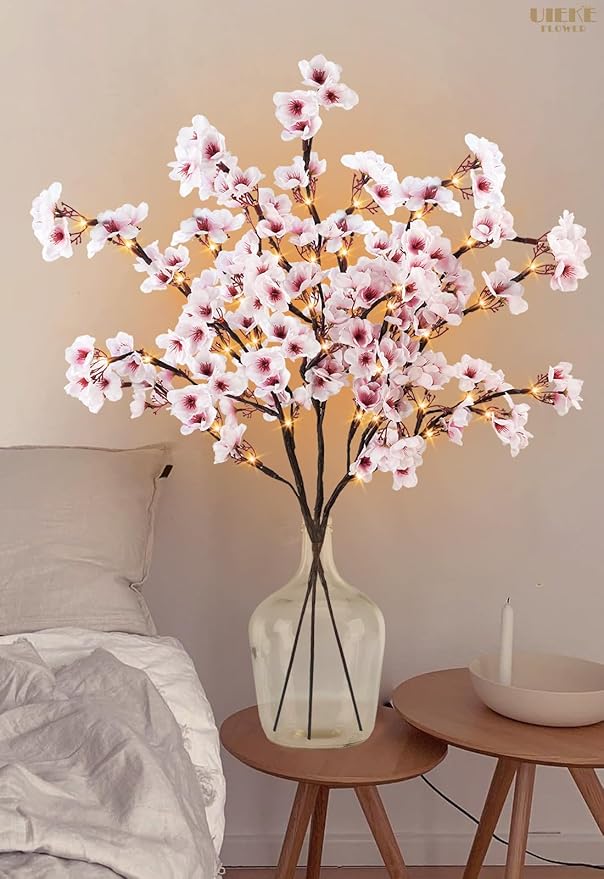 Uieke 3PCS Lighted Cherry Blossom Branches, 30in Artificial Cherry Blossom - Image 3