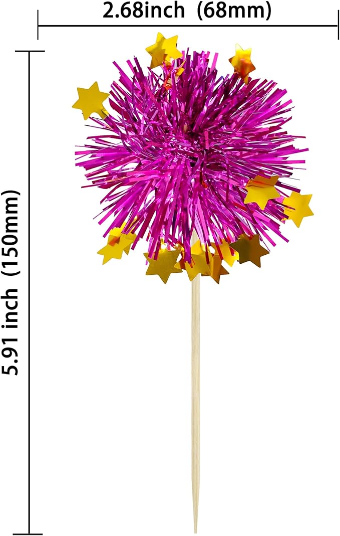 Ephlyn 30Pcs Foil Firework Cupcake Toppers Party Birthday Cake Toppers Supplies - Image 2