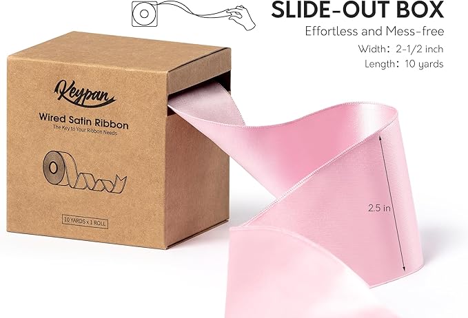 Pink Satin Ribbon Double-Faced Wired Ribbons - Image 2