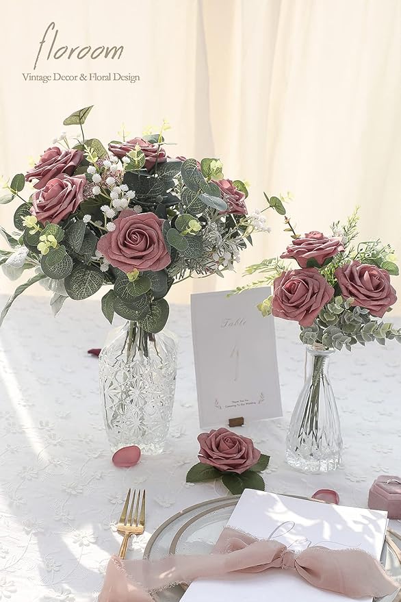 Floroom Artificial Flowers 50pcs Real Looking Dusty Rose Foam Fake Roses - Image 4