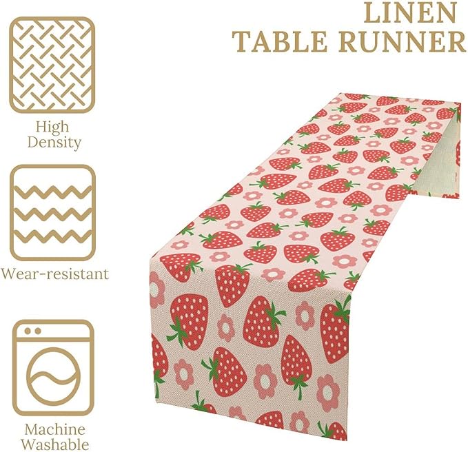 Strawberry Table Runner Spring Summer Fruit Pink Berry Forest Garden Dinner - Image 4