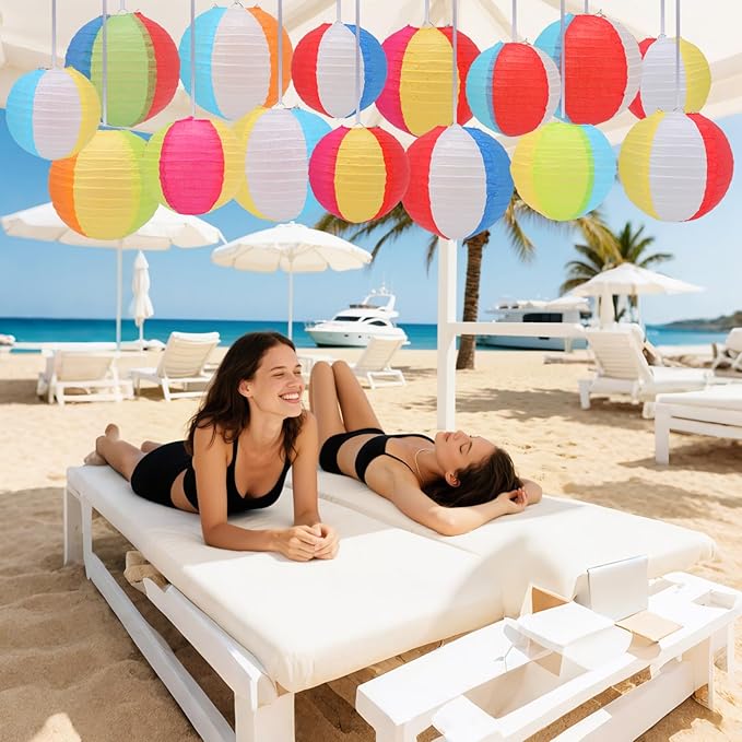 15Pcs Beach Ball Hanging Paper Lanterns Colored Summer Party Decorations - Image 4
