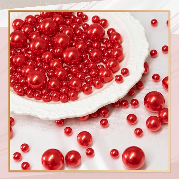 300Pcs Vase Filler Red No Hole Faux Pearl Beads - Image 3