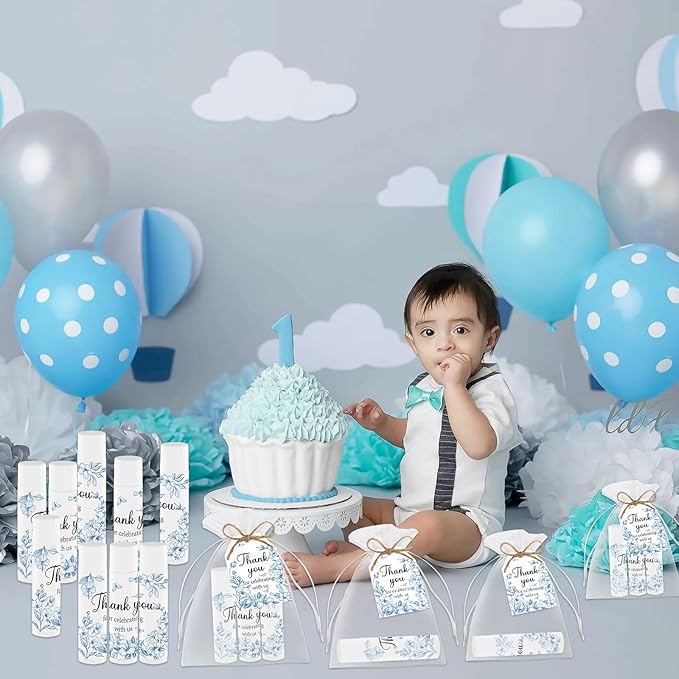 50 PCS Blue Flower Bridal Baby Shower Lip Balm Gift Baby Shower Favor Party - Image 6