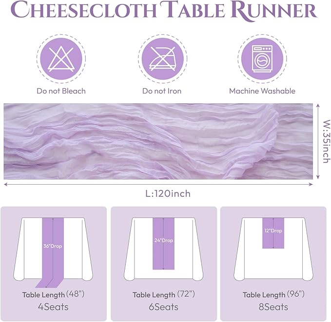 Sioloc 10 Pack Lilac Purple Lavender Cheesecloth Table Runner Fall Autumn Decor - Image 6