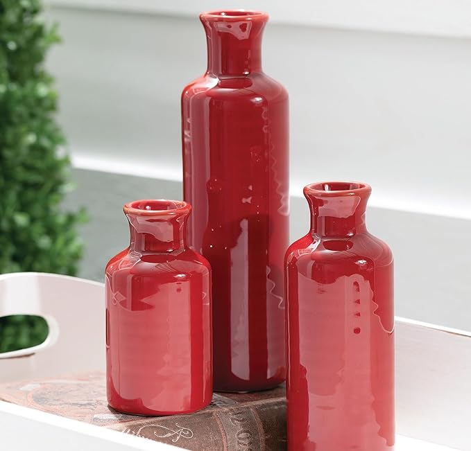 Sullivans Red Vase Set, Farmhouse Decor, Boho Aesthetic Room Decor Vases - Image 5