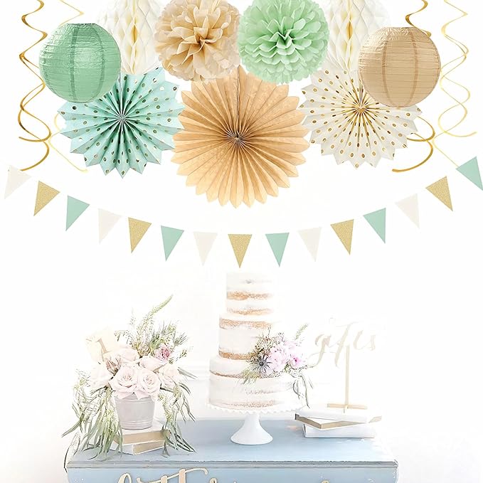 Sage-Green Champagne-Gold Baby Shower Party Decorations - Image 5