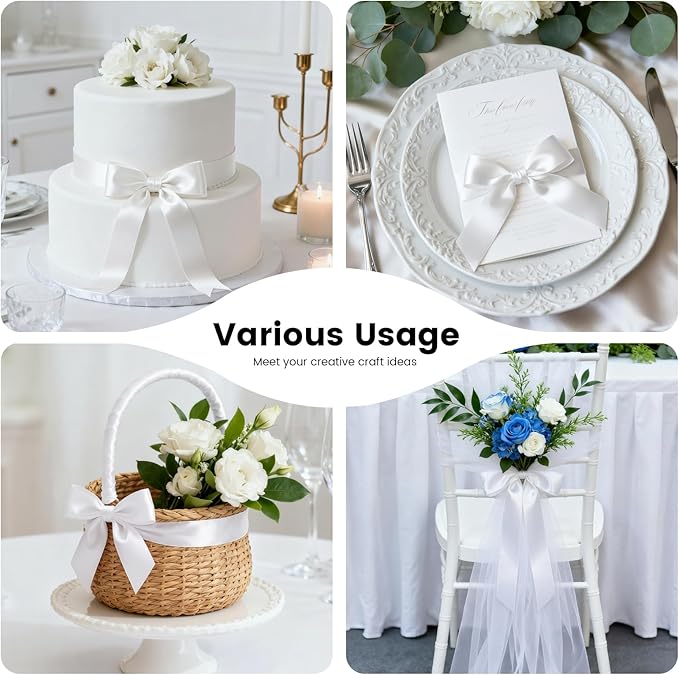 1-1/2 Inch 100 Yards Satin Ribbon White, Solid Color Fabric Ribbon - Image 5