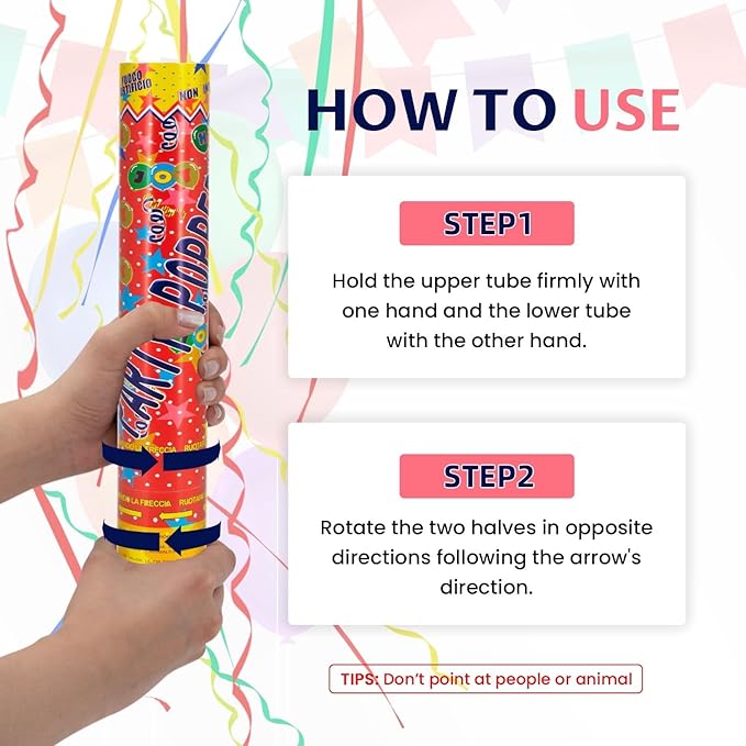 Confetti Cannon 12Inch Multicolor confetti popper party streamer Biodegradable - Image 2