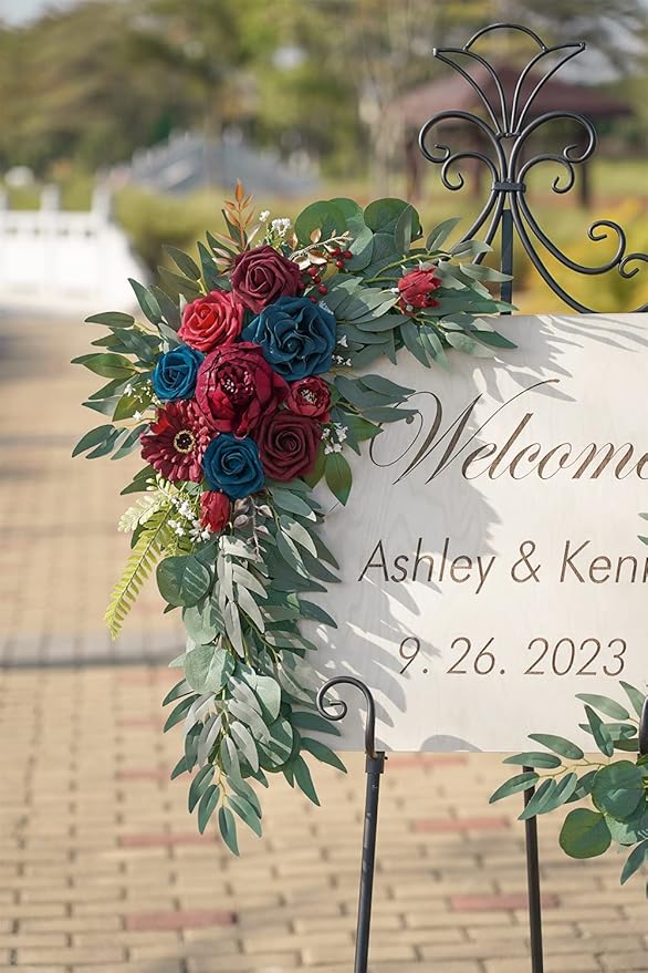 ponatia Wedding Arch Flowers, Burgundy and Navy Flowers Wedding Decorations - Image 5