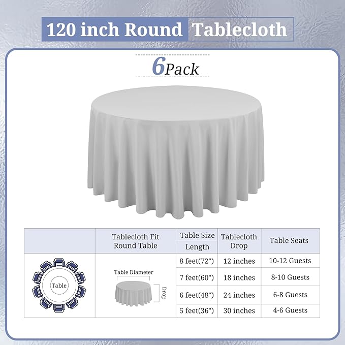 6 Pack Light Grey Round Tablecloths - Image 2