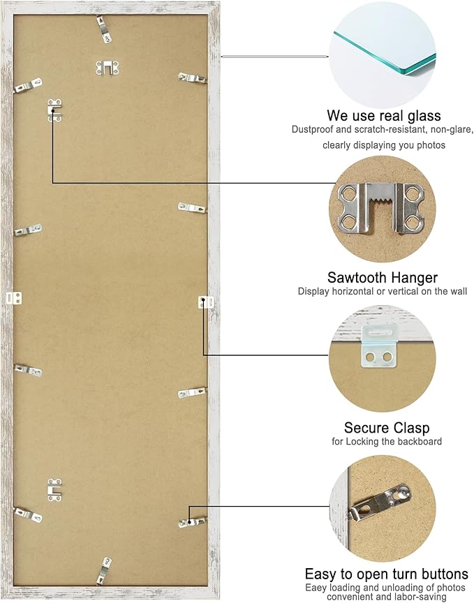 12x36 Picture Frame 2 Packs, Real Glass and Distressed White Wood Frame - Image 6