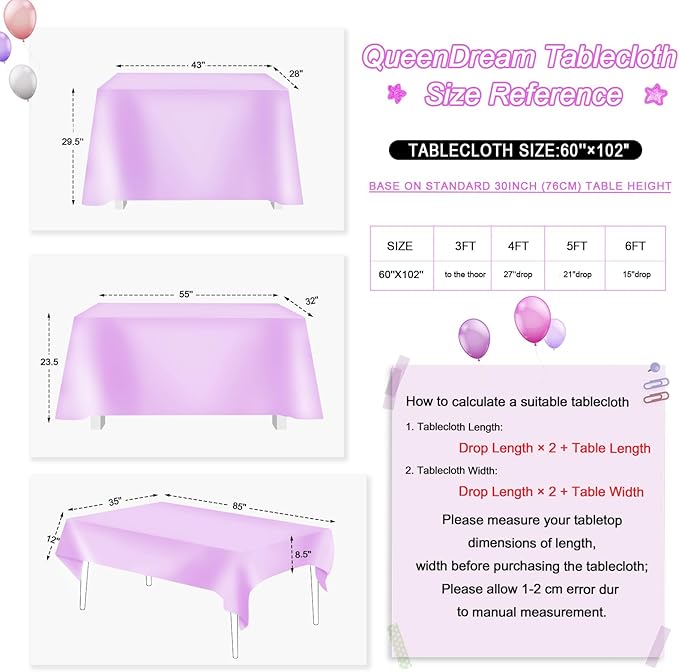 QueenDream Lilac Sequin Tablecloth 60"x102" Mermaid Tablecloth Lavender Glitter - Image 5