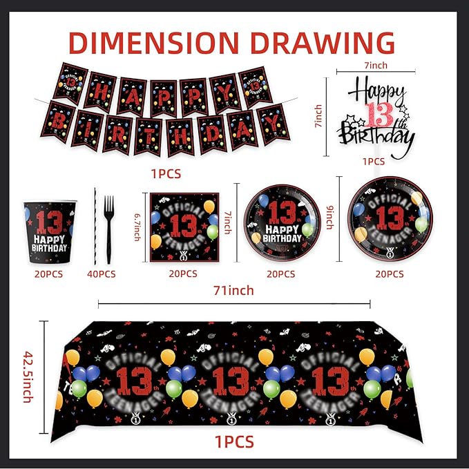 123pcs 13th Red and Black Party Decorations, Happy Birthday Banner Flags Paper - Image 2