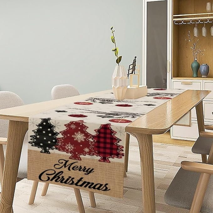 Merry Christmas Table Runner, Winter Xmas Holiday Kitchen Dining Table - Image 2