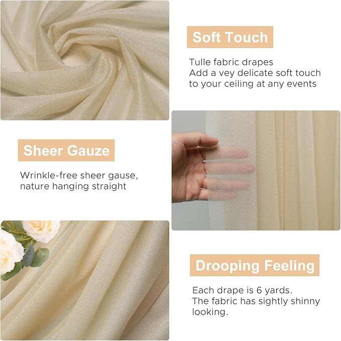 Wokceer Wedding Arch Draping Fabric 2 Panels 28.7" x 20FT Champagne Drapes - Image 2