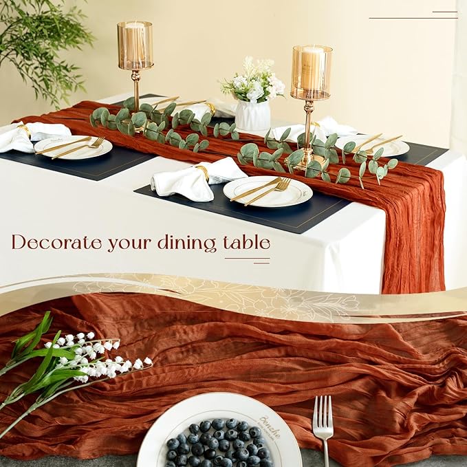 Sioloc Terracotta Table Cloth Cheesecloth Table Runner 10ft Rustic - Image 4