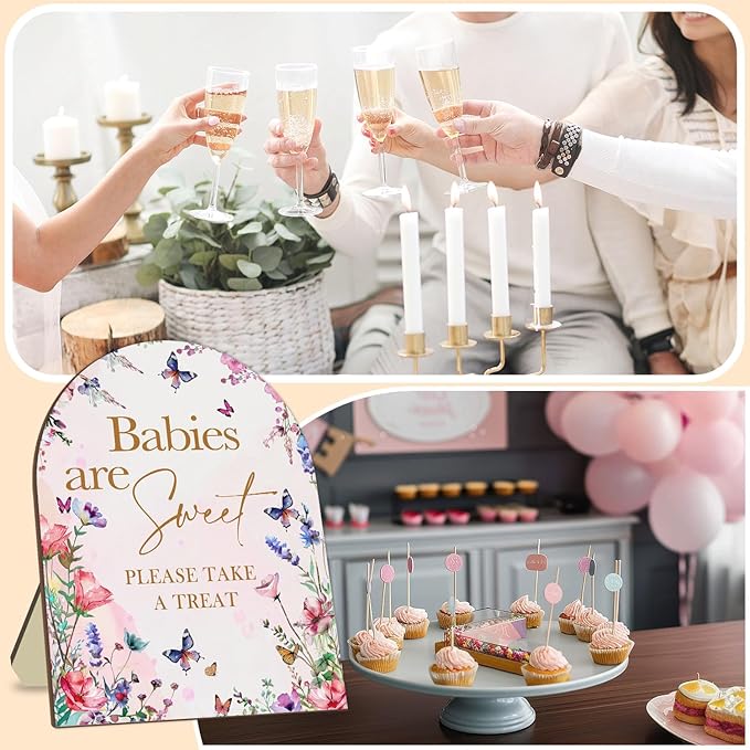 Sweet Babies Please Take A Treat Floral Butterfly Baby Shower Decoration Sign - Image 5