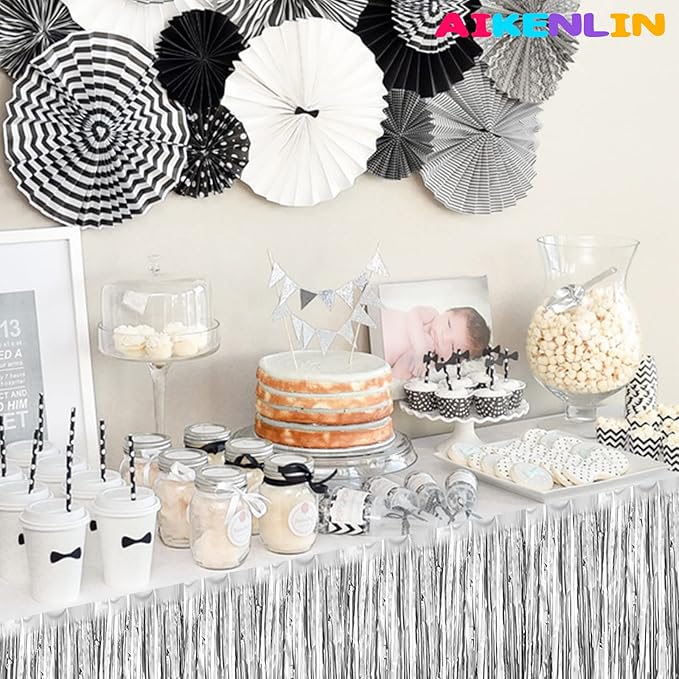 6 Pack 29x108 Inch Metallic Foil Fringe Tinsel Table Skirts Banner - Image 5
