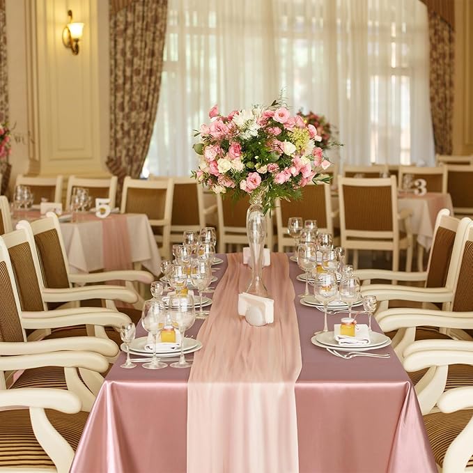 TURSTIN 1 Pack Rose Gold Satin Tablecloth 102 x 58 Inch Overlay Satin Table - Image 7