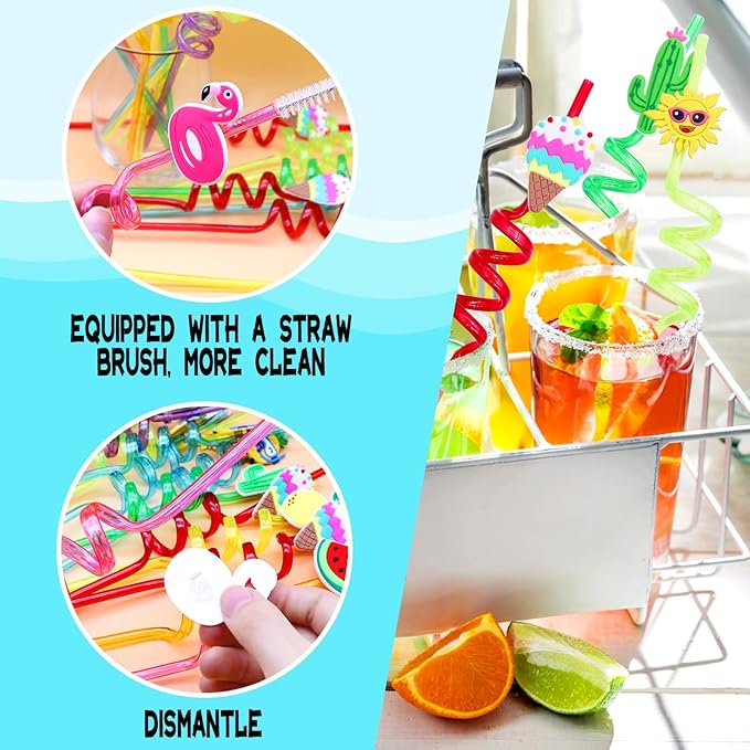 Summer Reusable Drinking Straws 24 Packs Pool Party Decorations Beach Fruit - Image 5