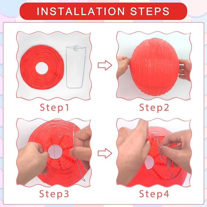 12Pcs Round Paper Lanterns Assorted Sizes - Image 3