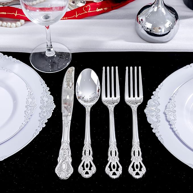 200PCS Silver Plastic Cutlery - Image 5
