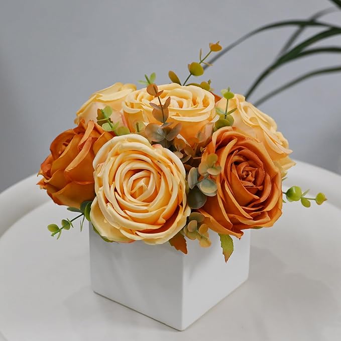 LADADA Artificial Roses in White Ceramic Vase, Faux Floral Arrangement - Image 8