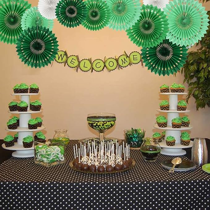 BEISHIDA Green White Party Decoration Hanging Honeycomb Round Paper Fans Kit - Image 6