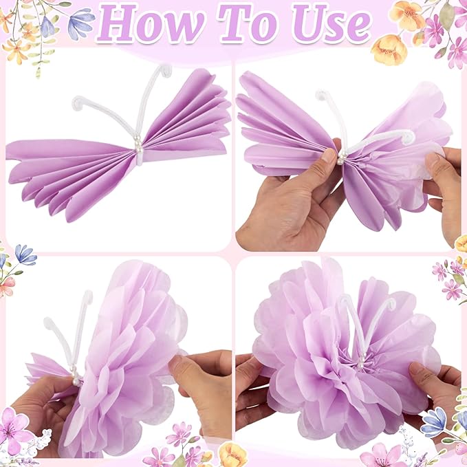 12PCS Butterfly Tissue Paper Pom Poms, 3D Butterfly Birthday Party Decorations - Image 3