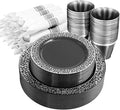 NOCCUR 210PCS Black and Silver Dinnerware Set by NOCCUR