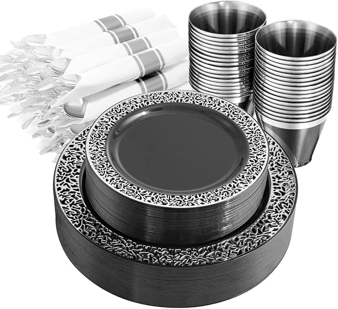 NOCCUR 210PCS Black and Silver Dinnerware Set by NOCCUR