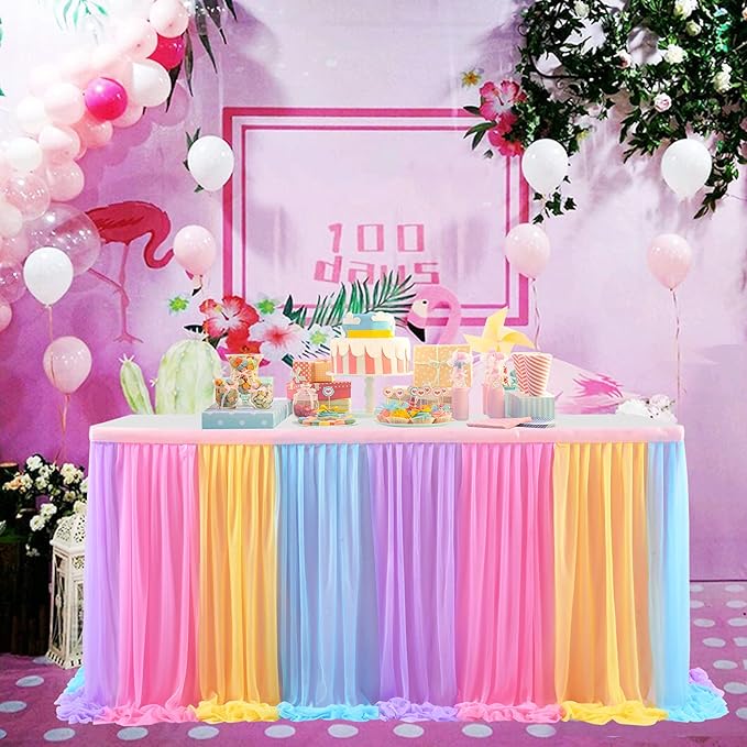 9ft Unicorn Tulle Table Skirt for Rectangle Tables or Round Tables Tutu Rainbow - Image 3