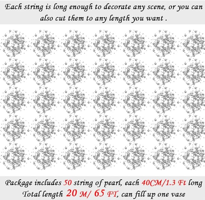 50pcs Pearls String Beads of Pearls, 10+5mm Silver Artificial Pearl String - Image 2