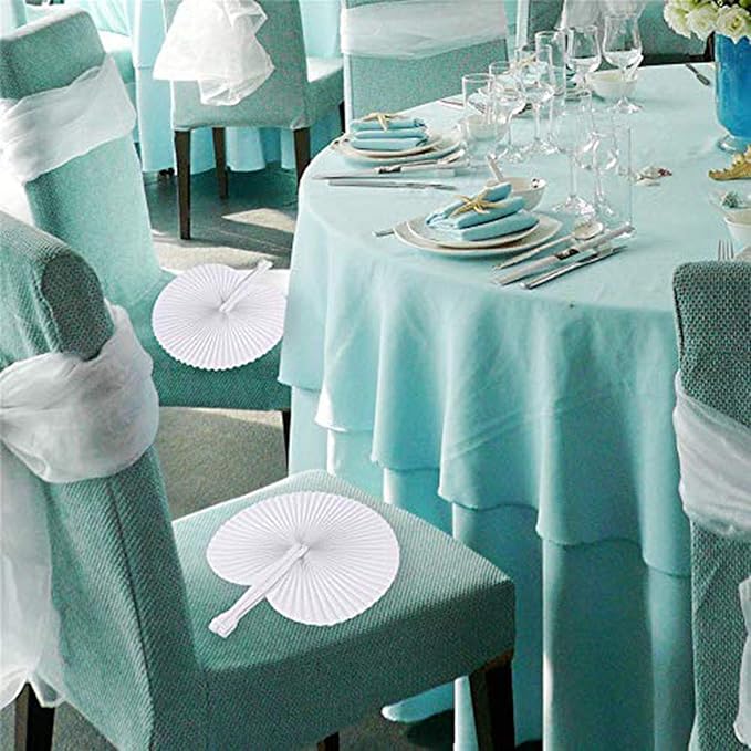 12 Pcs White Round Paper Folding Fans, Decorative Wedding Foldable Hand - Image 5
