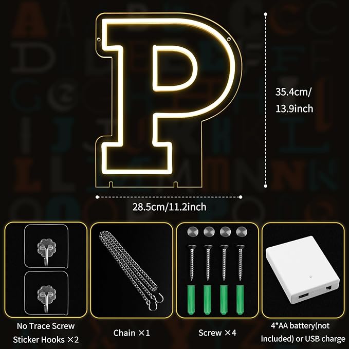 Light Up Letters P, Led Marquee Letter Lights Neon Sign, 13.9" Height - Image 2