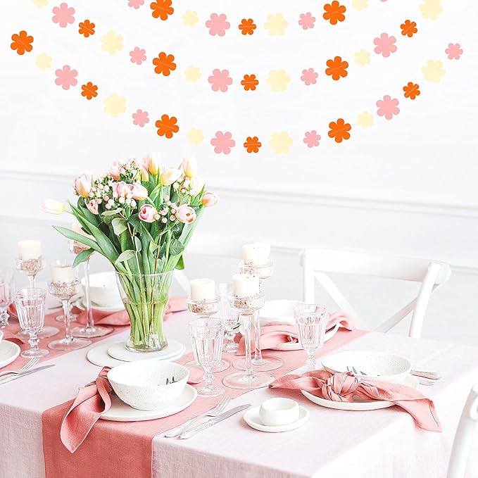 Orange-Pink Fall Party-Decorations Streamers-Garland - 52ft Boho Flower Hanging - Image 6