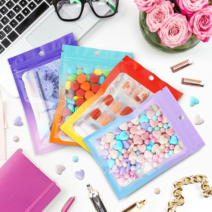 Funfery 100 Pack Gradient Holographic Bags, Resealable Mylar Bags - Image 4