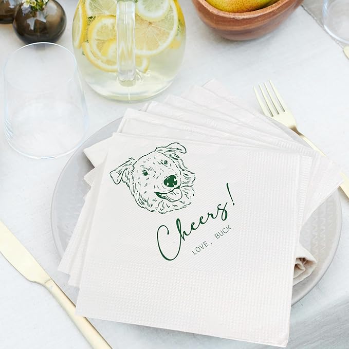Luxury Custom Pet Wedding Cocktail Napkins, Personalized Wedding Napkins - Image 3