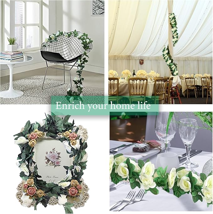 4 Pack Artificial Rose Vine Garland Fake Roses Flowers Plants Vines Hanging - Image 5