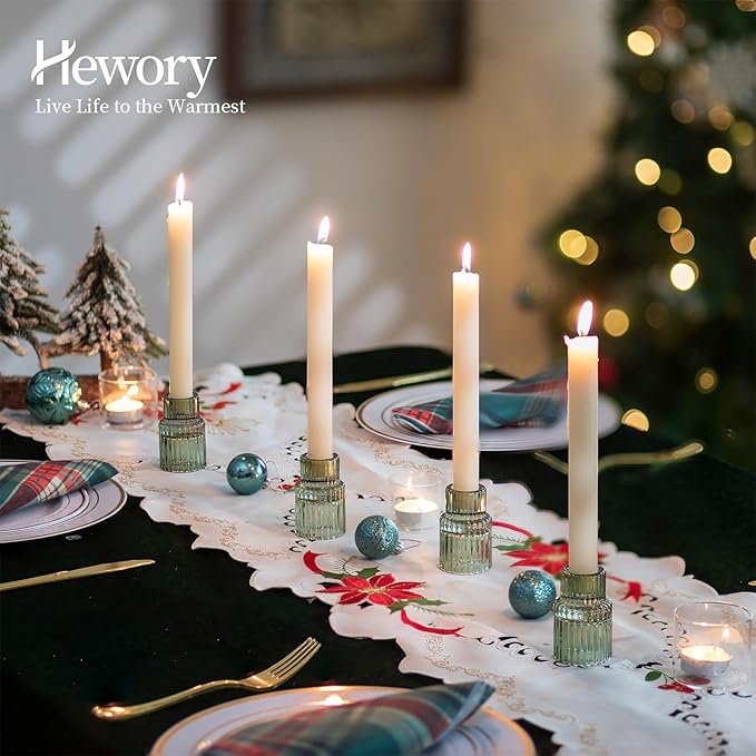 Hewory Glass Taper Candle Holders: 20 PCS Green Vintage Candle Holder - Image 4