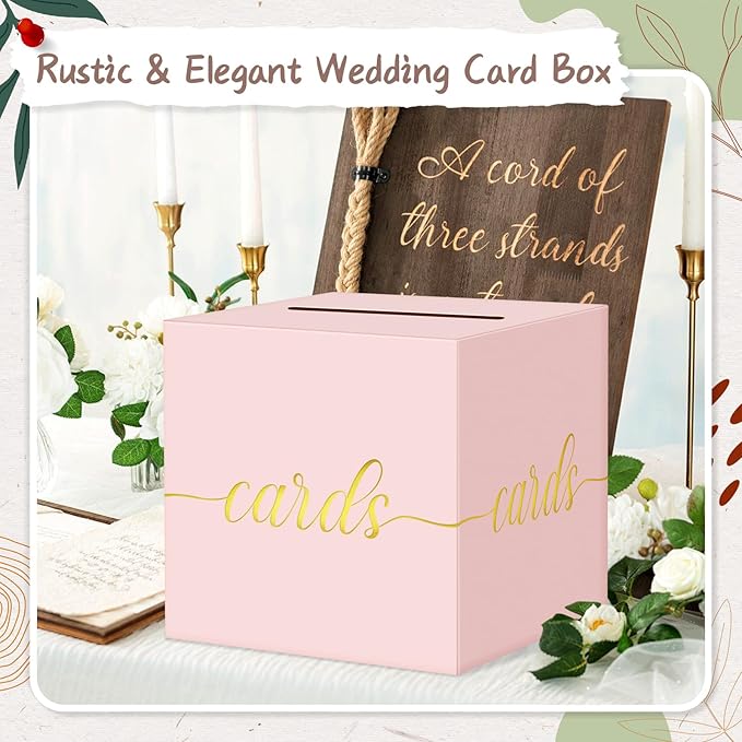QIKSION Pink Wedding Card Box, Wedding Reception, Graduation, Baby Shower - Image 2