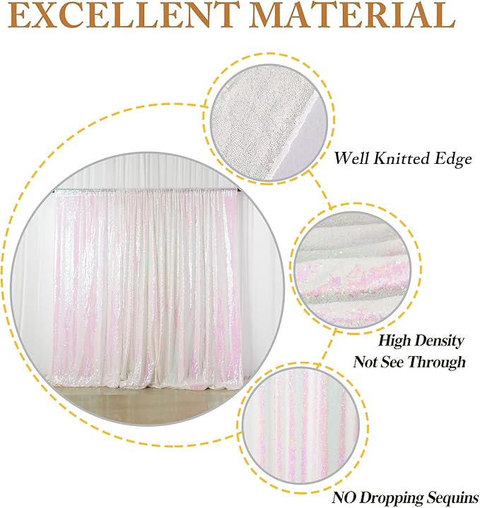 ShinyBeauty Iridescent White Sequin Backdrop | 4FTx7FT Photo Booth Backdrop - Image 4