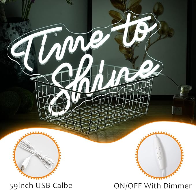 Time To Shine Neon Sign White Led Sign Time To Shine Neon Lights Decor - Image 3